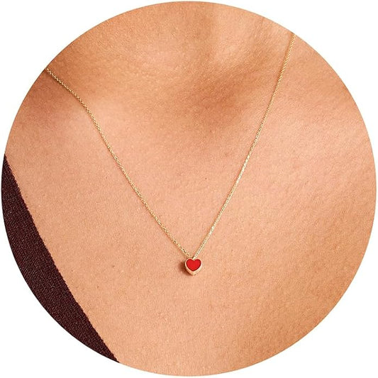 Dainty Gold Heart Necklace for Women - 14K Gold/Silver Plated Cute Heart Handmade Disc Circle Bee Choker Adjustable Necklace for Women Trendy Jewelry