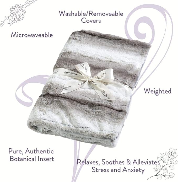 Sonoma Lavender Aromatherapy Spa Blanket Filled with Lavender Flowers and Flaxseed, Hot/Cold Microwaveable Blanket for Soothing Muscles with Removable Washable Cover (44" x 18", Angora Platinum)