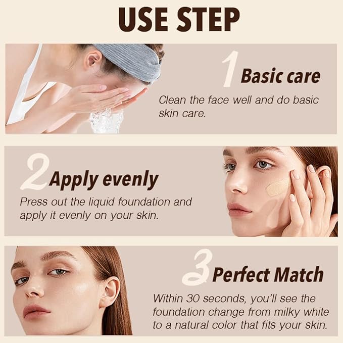 Foundation 4 in 1 - Color Changing Foundation, Medium Spectrum with SPF 50, Hypoallergenic Hydrating Liquid Concealer, Long-lasting & Waterproof Natural Finish - 1.06 fl oz