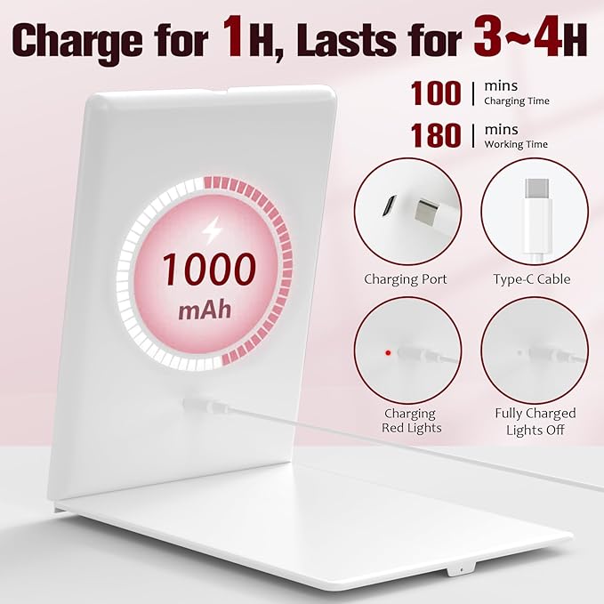 Travel Makeup Mirror with Lights, Rechargeable Portable Folding Compact Mirror Set with Tweezer, Lighted Makeup Mirrors with 72 LED 3 Color Light Modes, Dimmable Touch Screen LED Mirrors