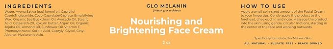 Glo Melanin Nourishing Face Cream – Hydrating Daily Moisturizer for Radiant, Even-Looking Skin – Vegan, Paraben-Free Formula for a Healthy Glow (2 oz)