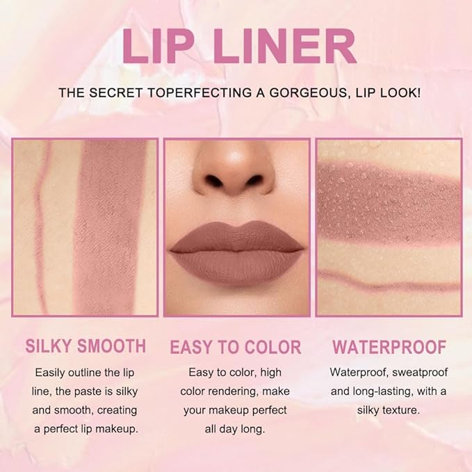2-in-1 Dark Nude Brown Matte Lip Liner & Lipstick Kit, Long Lasting Waterproof 24 Hour Lipliners Pencil and Lipstick Combo for Women Daily Lasting Lipsliner Lipstain Makeup(#12)