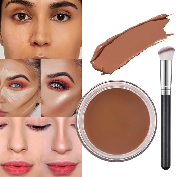 Kaely Pot Concealer Full Coverage Set, Under Eye Brightener Color Correcting Concealer for Dark Circles, Waterproof Foundation Face Makeup Brush Kit, Eye Ring Corrector de ojeras, 07 DEEP