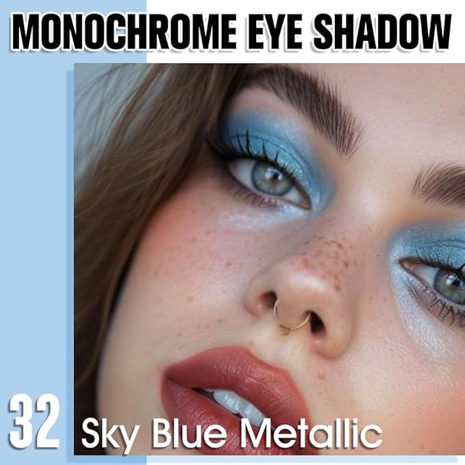 Single Glitter Shimmer Sparkle Eye shadow Palette Makeup, Sky Blue Metallic Eyeshadow for Women, Pigmented Waterproof Sombras Para Ojos, Vegan, Talc, Paraben & Cruelty Free, 32
