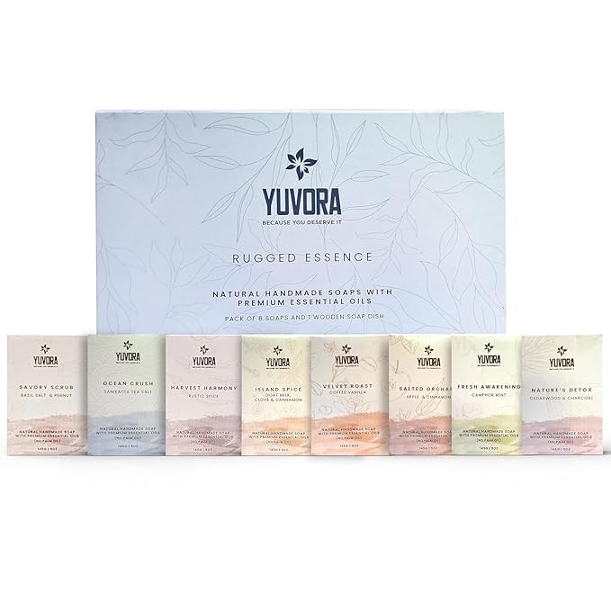 4 Pcs Men Natural Handmade Body Soaps 5 OZ Pack Set Rugged Essence Long lasting Luxurious Scents with Natural Ingredients Fragrance – Sulfate & Paraben Free, Vegan Soaps