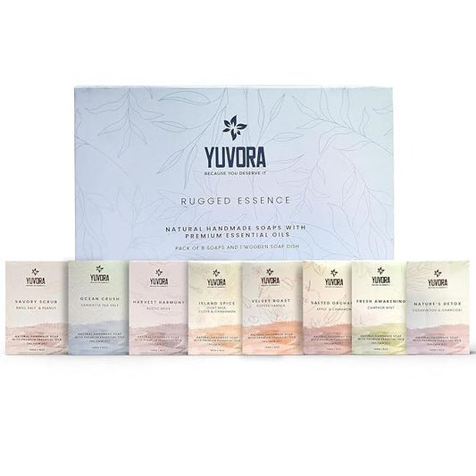 4 Pcs Men Natural Handmade Body Soaps 5 OZ Pack Set Rugged Essence Long lasting Luxurious Scents with Natural Ingredients Fragrance – Sulfate & Paraben Free, Vegan Soaps