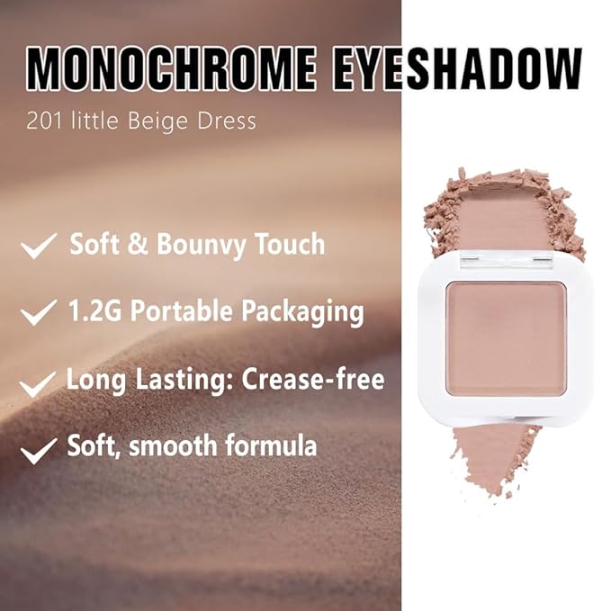 Light Smoked Beige Matte Single Eyeshadow Makeup Palette - Natural Single Matte Eye Shades | Creamy Pressed Powder for Easy Blending | Mini Travel Palette for Women | Everyday Eyeshadow Makeup