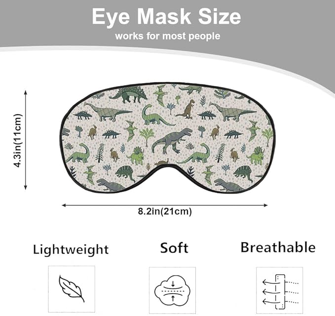 Dinosaur Eye Mask Sleeping Mask Nature Wildlife Animal Retro Green Sleep Masks Silky Soft Eye Cover for Women Men Shading Blindfold for Air Travel Sleeping