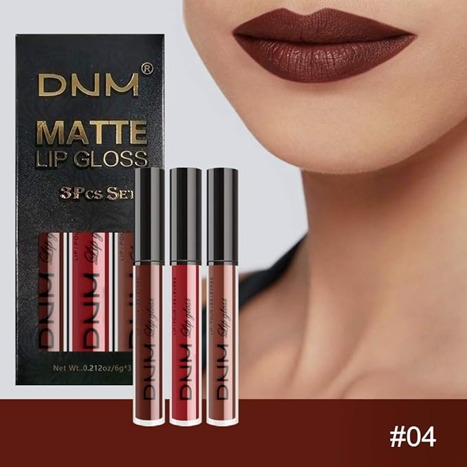 evpct 3Pcs Matte 24-hour Liquid Lipstick Sets, Dark Ruby Brown Red Permanent Stay on Lipstick Lip Set for Black Women Long Lasting 24 Hours Smudge Proof labiales matte labial mate larga duracion 24 02