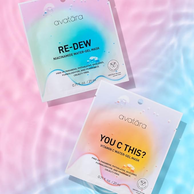 Avatara Dewy Daydream 6-Pack Water-Gel Mask, You C This? Vitamin C Masks, 3 Pack & Re-Dew Niacinamide Water-Gel Masks, 3 Pack | 0.71 fl.oz /21 mg