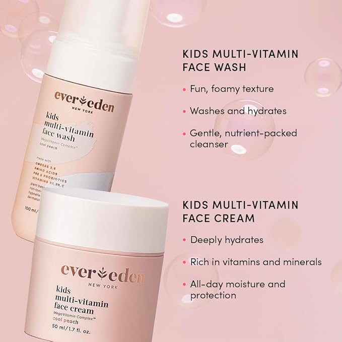Evereden Kids Skincare & Sunscreen Essentials Set - Multi-Vitamin Face Wash, Face Cream & SPF 50 Mineral Sunscreen - Clean, Vegan, Non-Toxic Skincare for Kids 3+