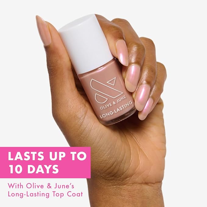 Olive & June Long Lasting Nail Polish | Plump Gel-Like Finish No Lamp Needed | Lasts up to 10 days | Salon-Quality at Home | 15-Free Vegan Cruelty-Free Chip-Resistant | Sandy Scallop Golden Iridescent