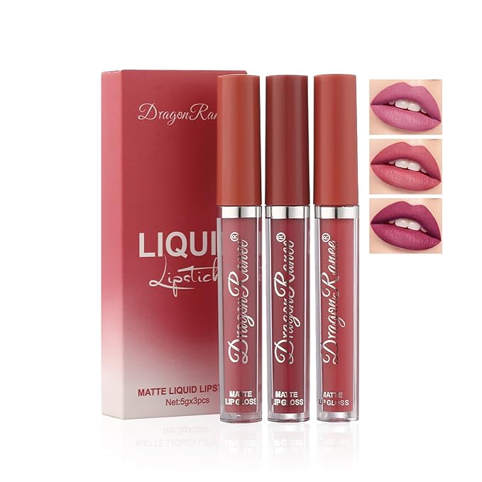 MĒTYSUR3Pcs Matte Lipstick Set - Long Lasting & Smudge-Proof, Hydrating Non-Drying lip gloss for Women, Natural Finish with Rich Shades, Nourishing Lipstick for Women, Soft Matte Lip Cream