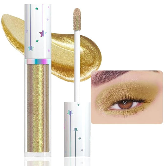 evpct Liquid Shimmery Glitter Eyeshadow Eyeliner, High Pigment Colored Metallic Eyeshadow Stick Eyeliner, Waterproof Long Lasting Sparkle Eye Makeup Set for Women, 14# Satin Sheen Gold
