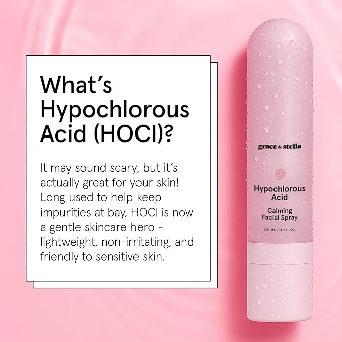 grace & stella Hypochlorous Acid Spray for Face - Body Acne Spray - Gentle Face Mist to Calm Redness & Flare-Ups Back Acne - Soothing Facial Mist for Sensitive Skin - Travel Size (60 ml/2 fl oz)