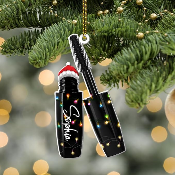Personalized Name Mascara Christmas Shape Acrylic Flat Ornament, Makeup Mascara Ornament, Girl Makeup Artist Christmas Ornament Makeup Stylist Ornament 104