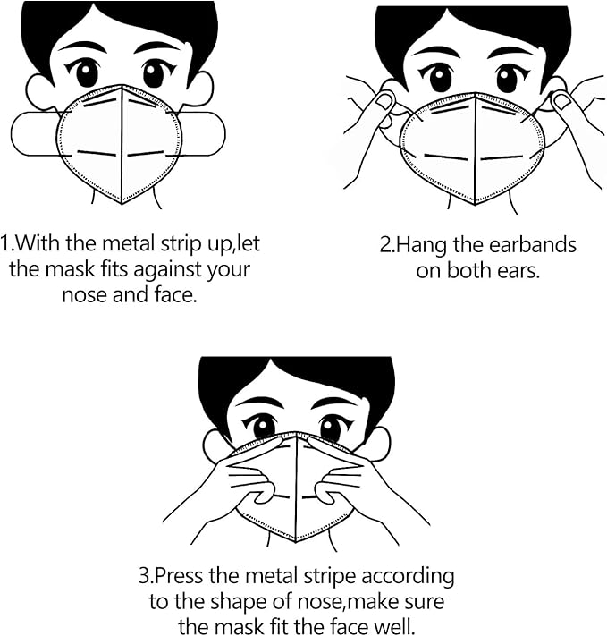 50PCS KN95 Face Masks Black 5 Layer Cup Dust Safety Filter Efficiency≥95% with Elastic Ear Loops and Nose Bridge Clip Breathable Mask