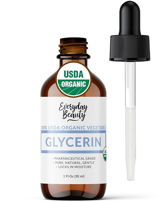 100% Organic Glycerin - For Skin & Hair - Food Grade - USDA Certified - Not From Palm Oil - Perfect Skin and Hair Moisturizer - 1 Fl Oz Glass Bottle & Dropper
