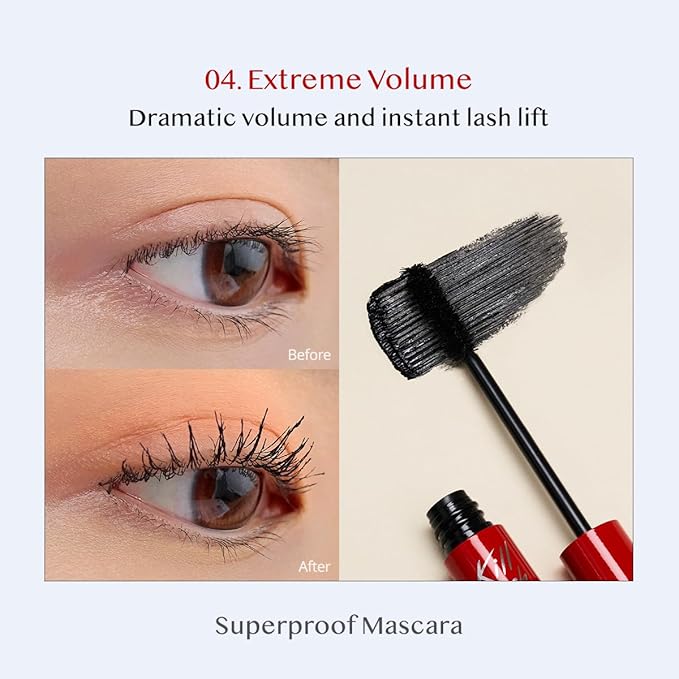CLIO Kill Lash Superproof Mascara, Washable, Vegan Formula, Ultra-Volumizing, Smudge-Proof, Clump-Free, Curl-Holding, Long-Lasting, 0.24 fl oz (004 EXTREME VOLUME BLACK)