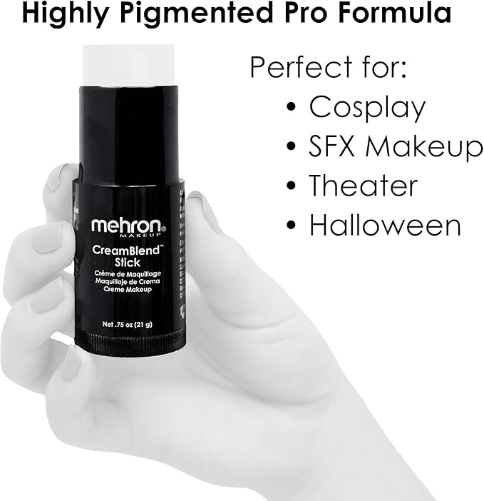 Mehron Makeup CreamBlend Stick | Face Paint, Body Paint, & Foundation Cream Makeup | Perfect for Halloween .75 oz (21 g) (White)