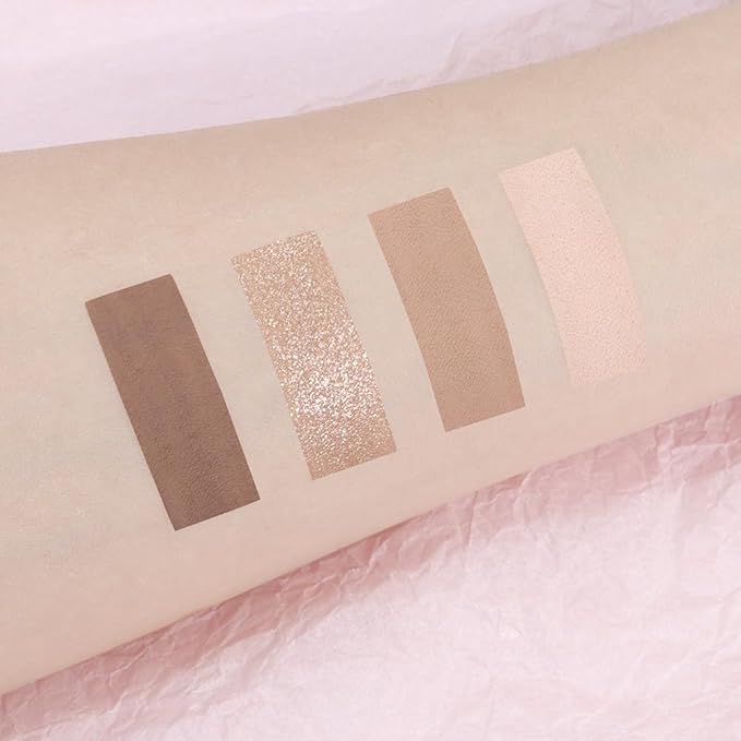 4 Colors Matte Shimmer Eyeshadow Makeup Palette,Champagne Nude Light Dark Brown Natural Neutral Eye Shadow Palette,Long Lasting Waterproof Naturing-Looking Women Girls Eye Shadow