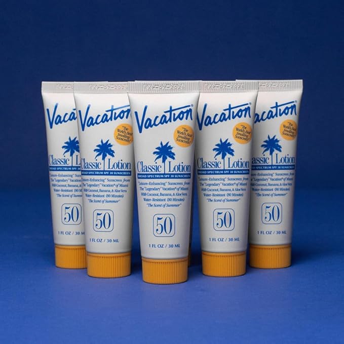 Vacation Mini Classic Lotion SPF 50, Water-Resistant, Mini Sunscreen Bulk Party Favor, Beach Must Haves, Traveling Essentials, Suntan Lotion Travel Size, 1 Fl. Oz. (Value Pack of 12)