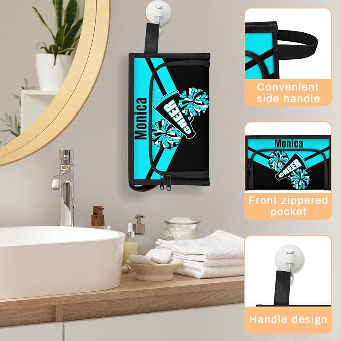 Custom-Makeup-Bag Personalized Travel Toiletry Bag Text Customized Cheer Makeup Bags Cosmetic Bags for Women With Divider & Handle Blue