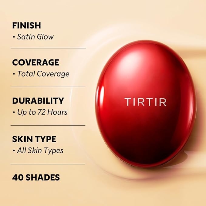 TIRTIR Mask Fit Red Cushion Foundation | Full coverage, Weightless, Skin fit, Satin Glow Finish, Korean Makeup, beauty, Tattoo cover up, Buildable (#13W Cream, 0.63 Fl Oz)