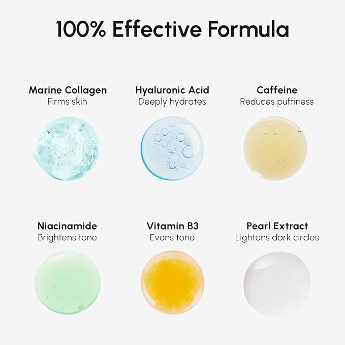 MAREE Hydrating Under Eye Patches for Puffy Eyes and Dark Circles – Marine Collagen & Caffeine Eye Patches – Brightening Eye Patche with Niacinamide – Depuffing Eye Mask for Dark Circles and Puffiness