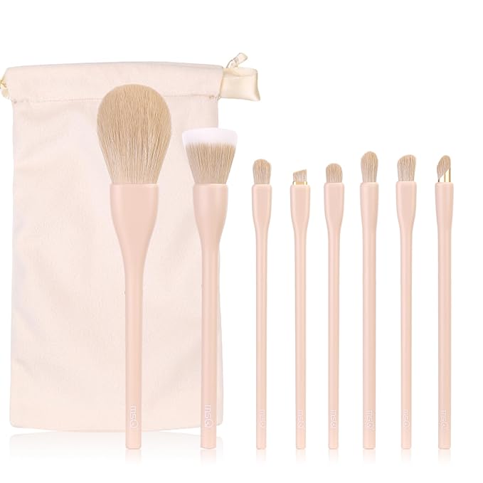 MSQ Make Up Brushes 8Pcs Makeup Brush Set Powder Brush Concealer Blending Brushes Set Stipping Brush Eyeshadow Brushes (Khaki)
