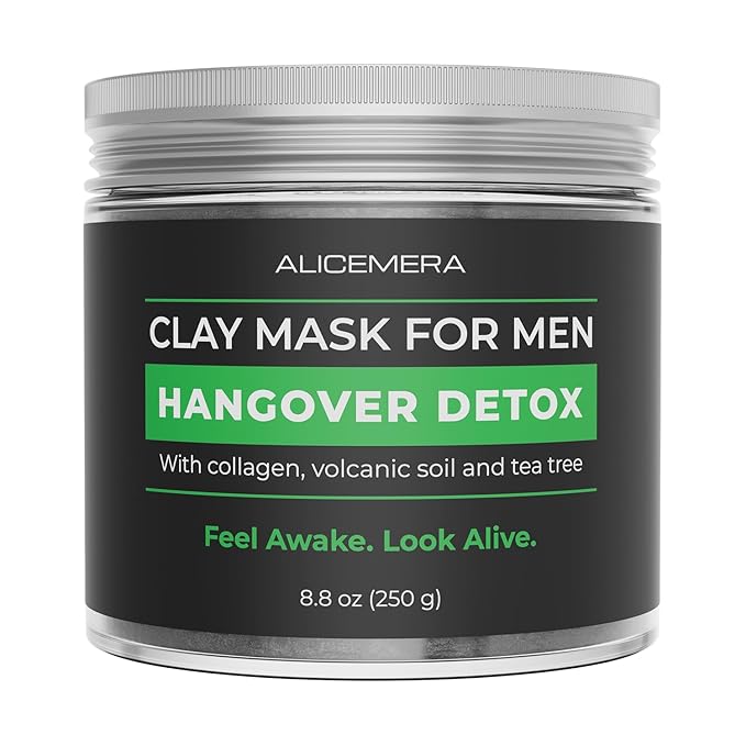 Hangover Detox Clay Mask for Men – Collagen Face Mask for Tired & Oily Skin – Recovery & Deep Pore Cleanser – 8.8 oz