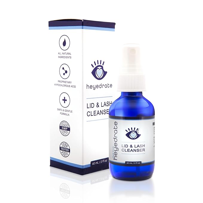 Eye Love Heyedrate Lid and Lash Cleanser Spray – Gentle, Pure Hypochlorous Acid Spray for Eye Irritation - Fast Acting, Soothing Formula - Everyday Eyelid Cleansing Spray 2 Ounce Glass Bottle