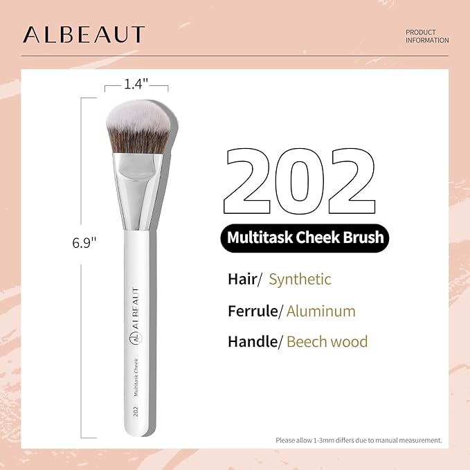 Blush Brush, Angled Contoured for Flawless Face Foundation Liquid Cream Cheek Makeup Multitask 202