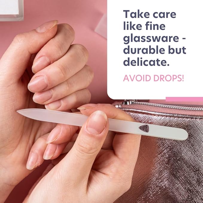 Bona Fide Beauty Czech Glass Nail File for Natural Nails (Guava Color), Fine Grit (180/240) Etched Crystal Fingernail File with Clear Case. Ideal Gift for Bridesmaids.