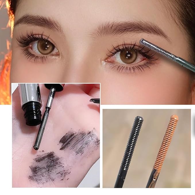 Iron Wand Mascara, Brushless Metal Wand Mascara Black Washable Metal Mascaras, Waterproof Long-Lasting 3D Curling Eyelash Iron Mascaras with No Flaking (Black+Brown)