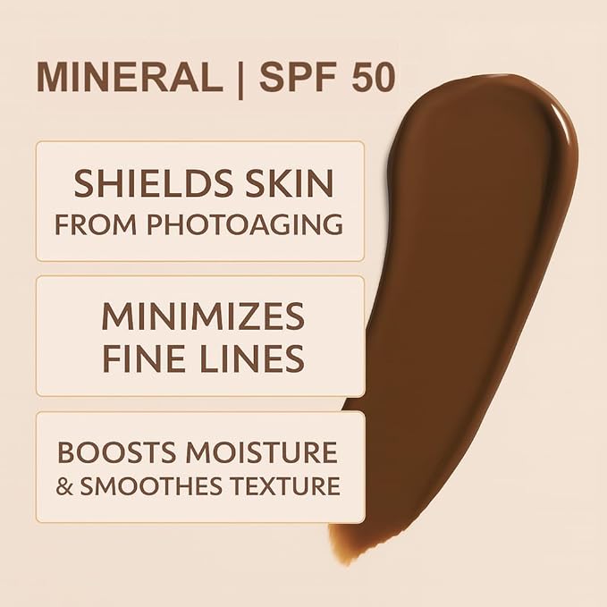 NAELI Anti Aging Tinted Moisturizer SPF 50, Mineral Sunscreen for Face with Zinc Oxide, Peptides & Ceramides, Natural Hydrating Dark Tint - 1.4 oz