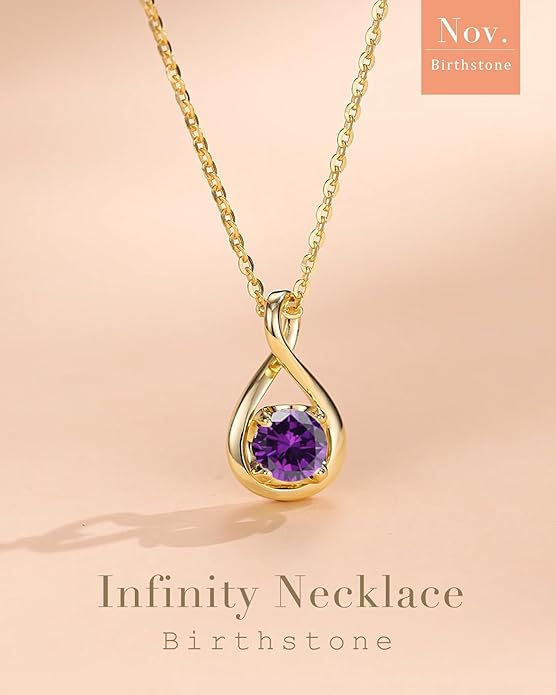 FANCIME Birthstone Necklaces for Women Fine Jewelry Sterling Silver Dainty Infinity Pendant Anniversary Birthday Christmas Gifts for Her Wife Mom Lady Daughter, Chain 16"+2" Extend