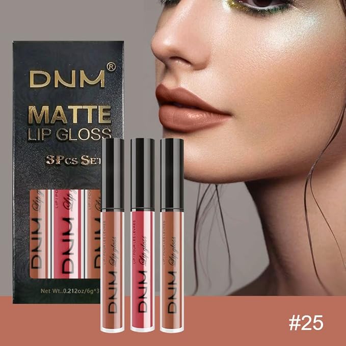 AMY'S DIARY 3Pcs Matte Liquid Brown Lipstick Sets, Brown Lip Stain Long Lasting 24 Waterproof Lip Gloss Makeup Gift Set for Women Lippies(Set09)