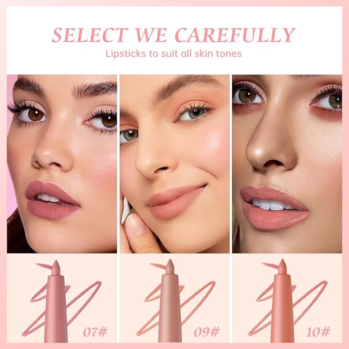 Matte Lip Liner Pencil Set, 12 Colors, Waterproof, Smudge-Proof, Long-Lasting, Semi-Glossy Finish for Defining, Contouring (4#, 3Count (Pack of 1))