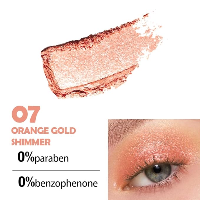 Eyeshadow Single Glitter, High-Pigment Monochrome Eye Shadow Pressed Powder, Everyday Velvety Silky Eye Makeup Looks, Professional Long-Lasting Waterproof Single Eyeshadow Palette, Orange Gold 07