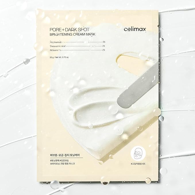 celimax Pore+Dark Spot Brightening Cream Mask 4EA | Non-Sticky Sheet for Enlarged Pores with Niacinamide, Tranexamic Acid, Non-Irritating, Hydrating, Hyperpigmentation, Korean Facial Mask
