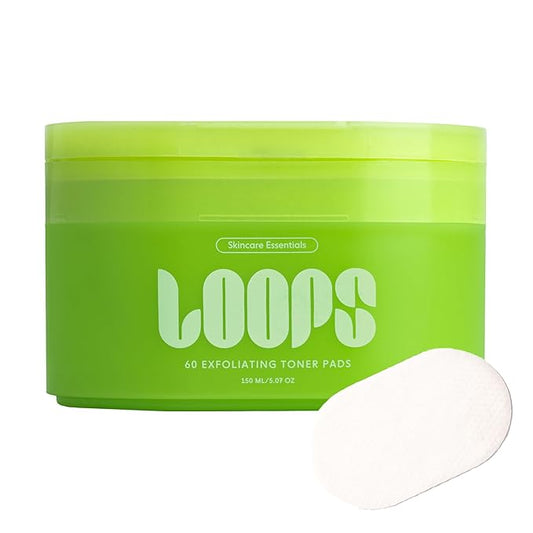 LOOPS Exfoliating Toner - Refine, Resurface, and Rebalance Skin - Brightening and Anti-Aging Skincare - Pre-soaked Bamboo Pad - Skincare Toners for Face -Exfoliatings Treatment Toner -Exfoliating Pads