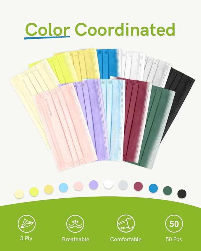 FriCARE Made in USA Disposable Face Masks, 3-Ply ASTM Level 3 Medical Grade, Breathable & Comfortable for Adult Daily Work/Sun Protection, 50 Pack Tropical Prism