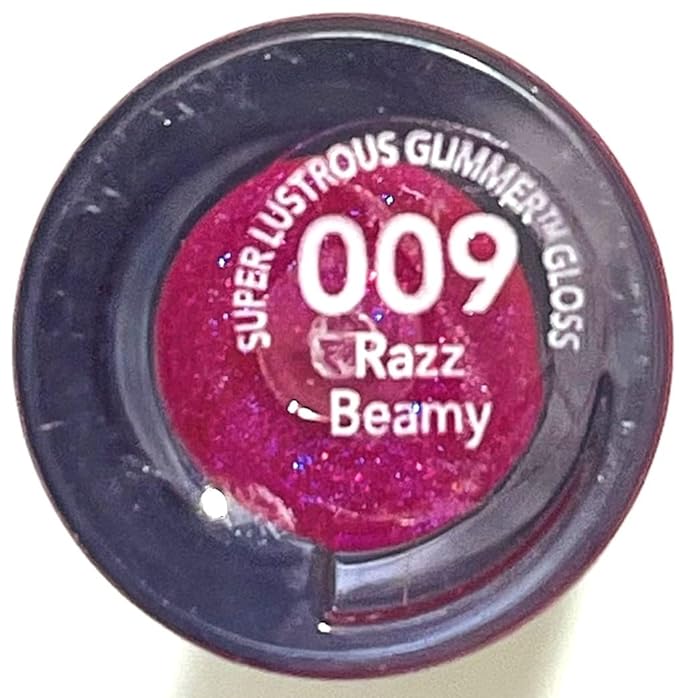 REVLON Super Lustrous Glimmer Gloss, Non-Sticky Lip Gloss, High-Shine Finish, Plant-Based Glitter, 009 Razz Beamy, 0.13 fl oz