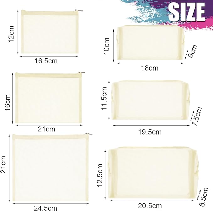 6 Pieces Mesh Makeup Bags Mesh Cosmetic Bag Portable Travel Organizing Zipper Pouch Toiletries Makeup Pouches for Home Office Travel Accessories