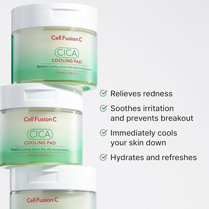Cell Fusion C Post Alpha CICA Cooling Toner Pad, Redness Relieving & Cooling Korean Toner Pads, Centella Asiatica and Madecassoside, 70 Pads / 6.08 fl.oz.
