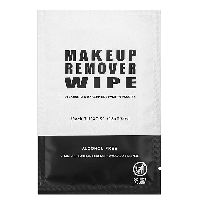 50 pcs Makeup Remover Wipes Bulk Individually Wrapped Makeup Wipes Single Makeup Remover Cloth Facial Cleansing Pads for Mascara Lipstick Oil Dirt Face Skin Travel Hotel (Black)