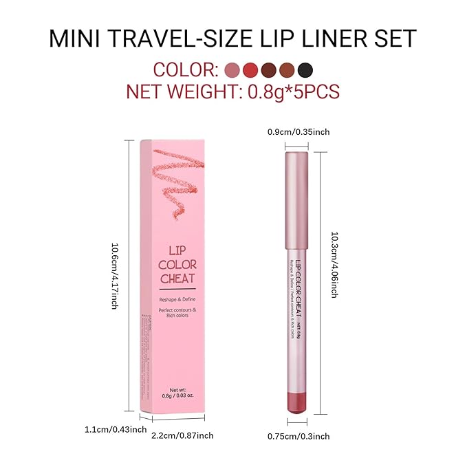 Erinde Matte Lip Liner Set - 5 Colors Mini Nude Brown Black Lipliner Pencil Makeup, Waterproof, Long-Lasting Cream Glide Lip Liners Pencil for Shaping & Sculpting Lips, Vegan & Cruelty-Free