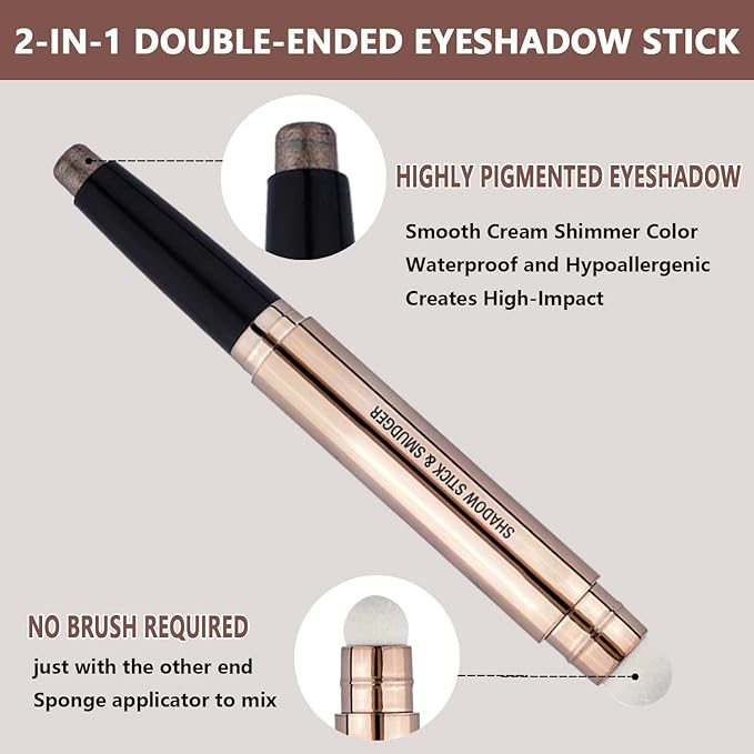 Dark Brown Eyeshadow Stick Makeup, Highlighter Matte Cream Eye Shadow Pencil, Waterproof Hypoallergenic Long Lasting Crayon, Glitter Primer Palette Shimmer Eyeliner Pen