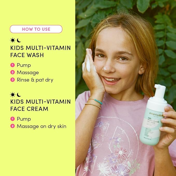 Evereden Happy Kids Skin & Lips Routine - Multi-Vitamin Face Wash & Face Cream Melon & Tinted Lip Oil Sakura Pink Set - Clean & Vegan Skin Care for Kids 3+ - Moisturizing, Nourishing, & Protective